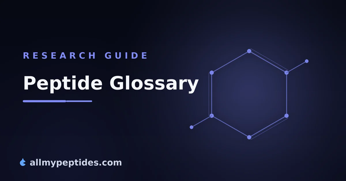 Research peptide glossary of common terminology on a laboratory display